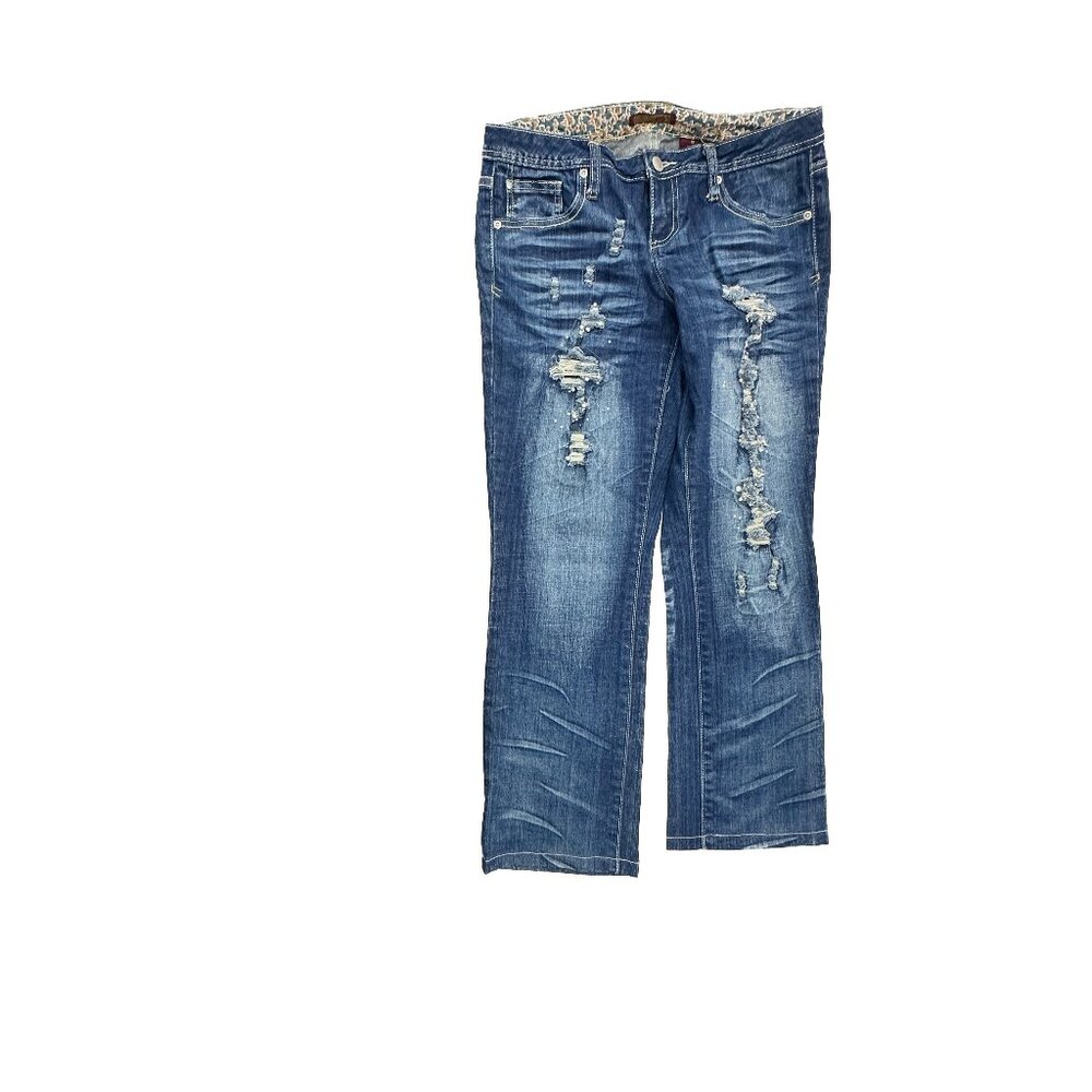 ZD Premium Distressed Cropped‎ Pearl Detail Women's size 9 Dark Blue Denim jeans